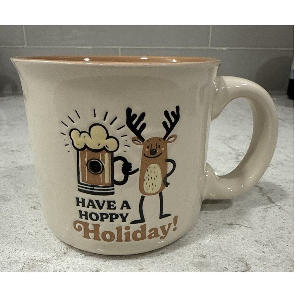 DEER & BEER Have A Hoppy Holiday Life is Good Christmas Coffee 18oz Mug NEW